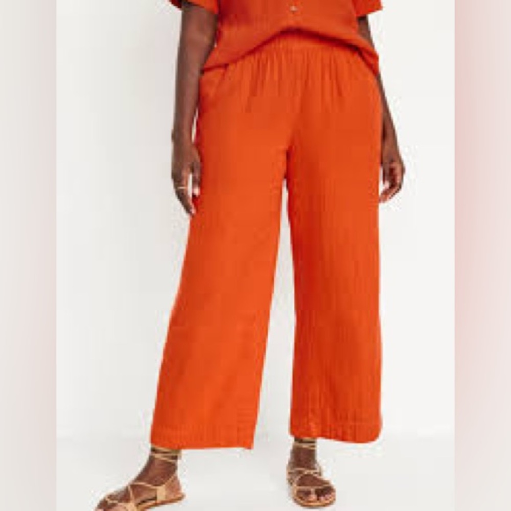 C&C California Wide Leg Cropped Pants in Vibrant Orange